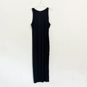 iris / black ribbed midi cutout slit dress M